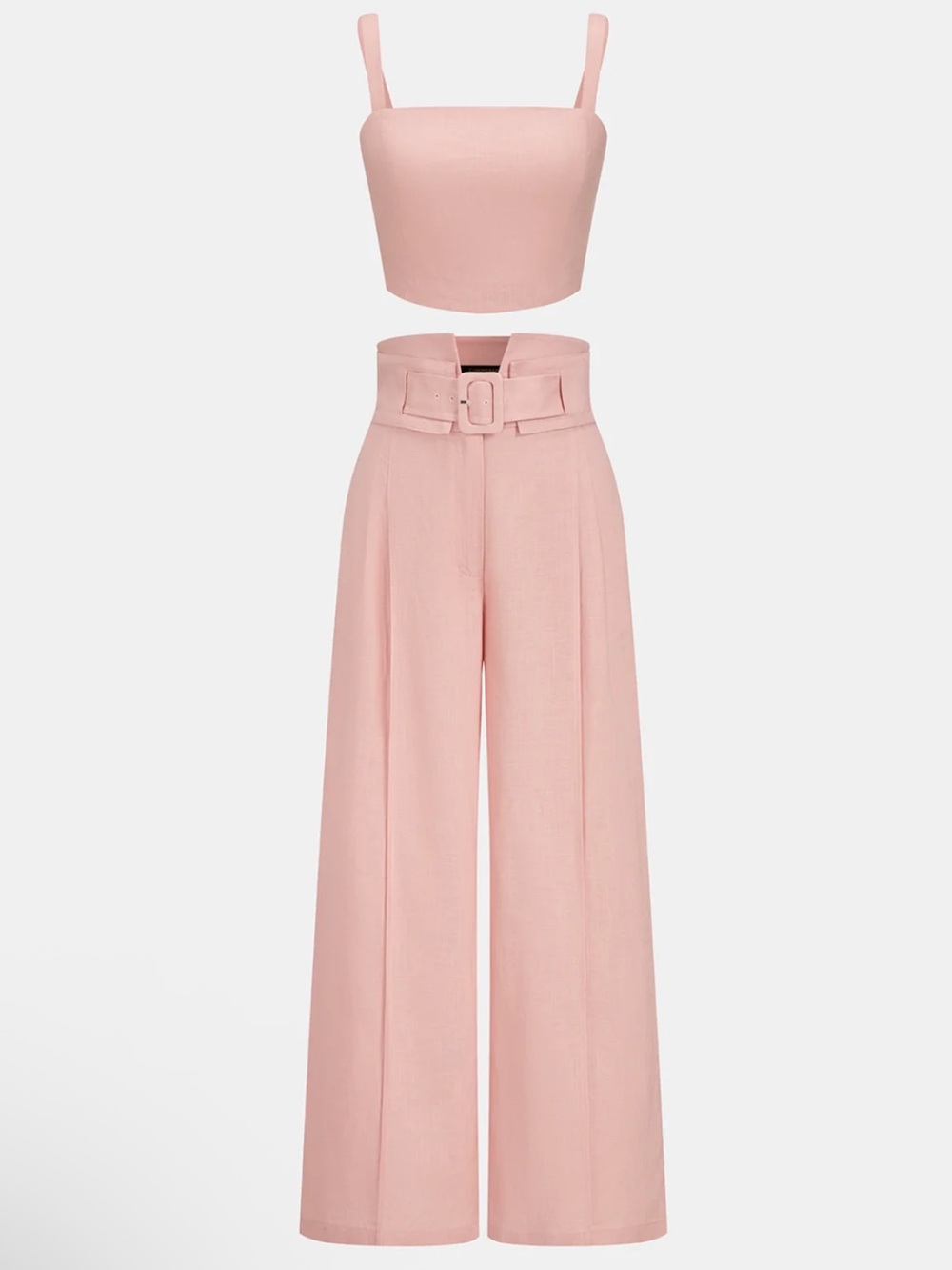 Commense High-Waist Wide-Leg Pants & Crop Top Set - Pink Small
